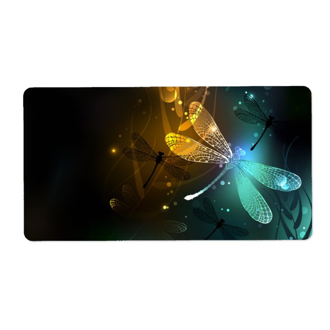 Etiqueta Voo luminoso verde de libélula (Frente)