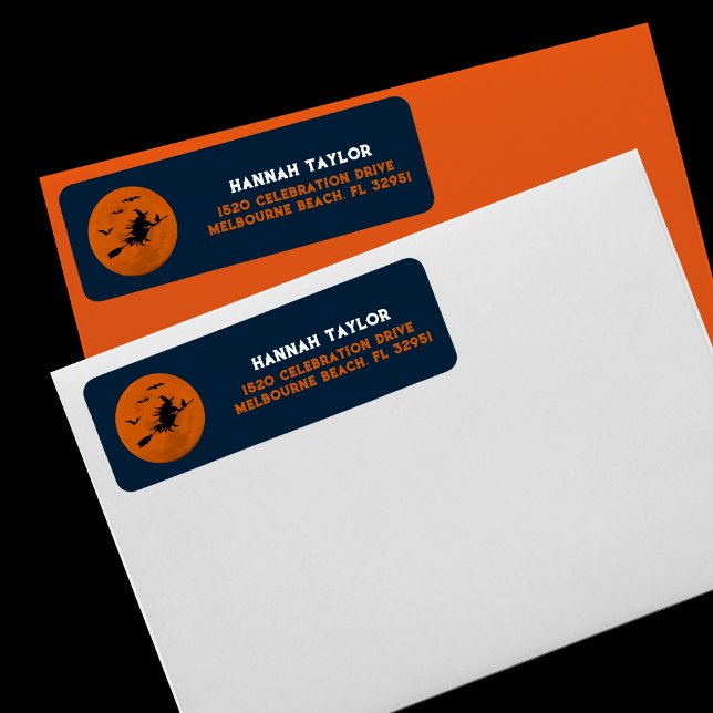 Etiqueta Vovó Negra-Vaca-Vergonha Voando Lua Laranja (witchy address label)