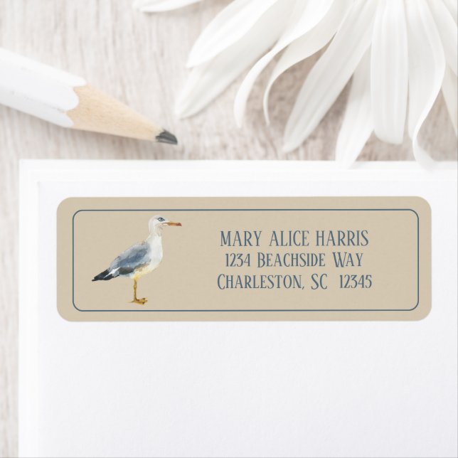 Etiqueta Watercolor Beach Seagull Personalized (Insitu)