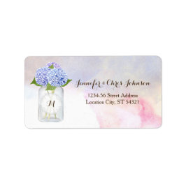 Etiqueta Watercolor Blue Hydrangeas Mason Jar Address