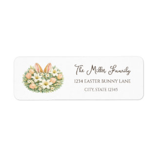 Etiqueta Watercolor Bunny Ears Floral Wreath Return Labels