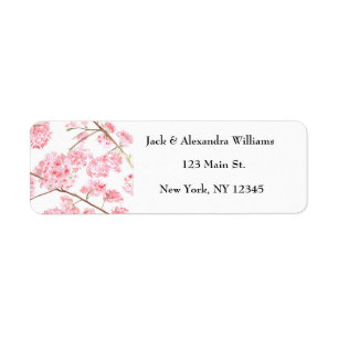 Etiqueta Watercolor Cherry floresce Rosa Retorno Lab