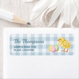 Etiqueta Watercolor Chick And Eggs On Blue With Text