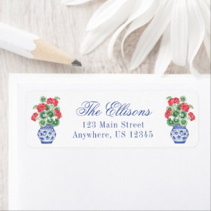 Etiqueta Watercolor Chinoiserie Vase dos Alemães Vermelhos