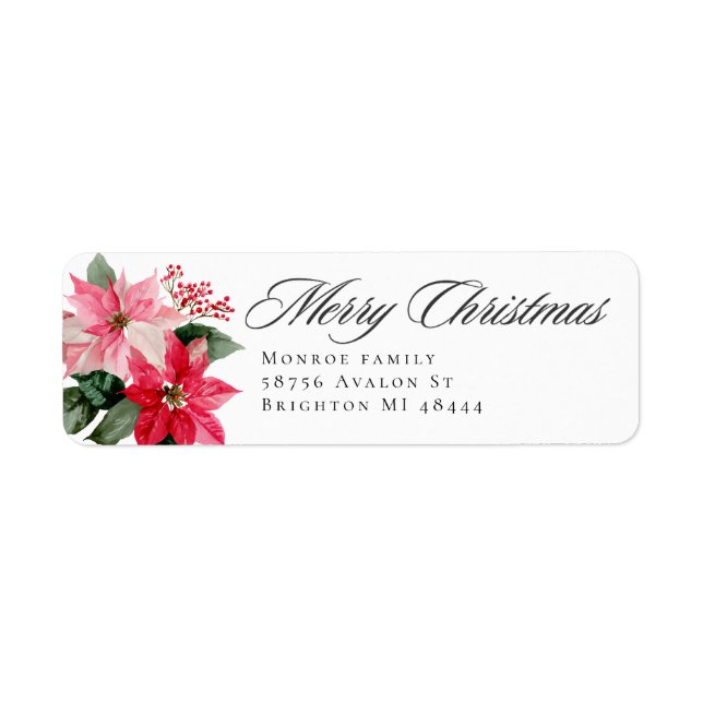 Etiqueta Watercolor Christmas Poinsettia Design (Frente)