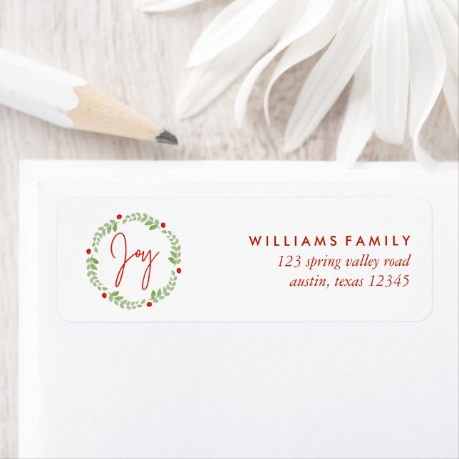 Etiqueta Watercolor Christmas Wreath "Joy" (Insitu)