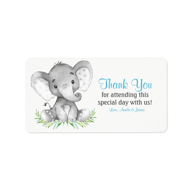 Etiqueta Watercolor Elephant Boy Obrigado (Frente)