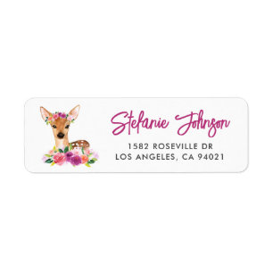 Etiqueta Watercolor Fawn Floral Return Address Label I