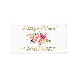 Etiqueta Watercolor Floral Rosa Blush Endereço Dourado de C