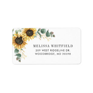Etiqueta Watercolor Floral Sunflower Eucalyptus Address