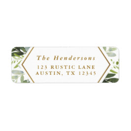 Etiqueta Watercolor Greenery Gold Script Retutn Address