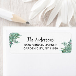 Etiqueta Watercolor Holly Greenery Endereço de Regresso de 