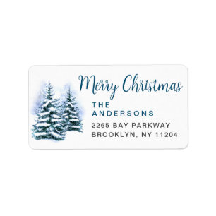 Etiqueta Watercolor Pine Tree Chic Christmas Return Address