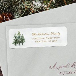 Etiqueta Watercolor Pine Trees Christmas Return Address (En