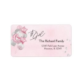 Etiqueta Watercolor Pink Balloons Its A Girl Baby Shower