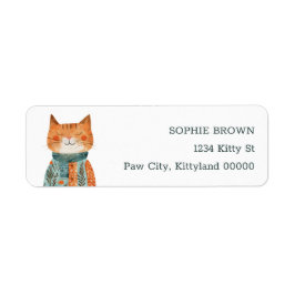 Etiqueta Watercolor Quirky Cat Illustration Return Address
