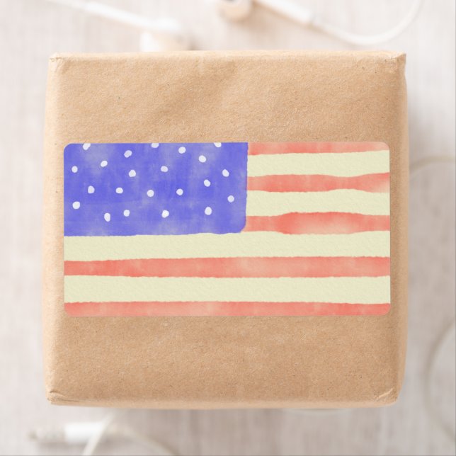 Etiqueta Watercolor rustic bandeira americana (Insitu)