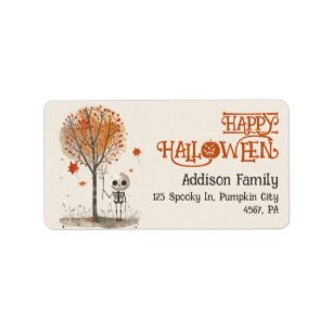 Etiqueta Watercolor Skeleton Happy Halloween Cuide Endereço