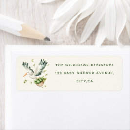 Etiqueta Watercolor Stork Baby Shower Return Address Labels