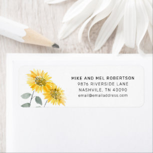 Etiqueta Watercolor Sunflower Botanic Return Address