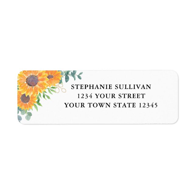 Etiqueta Watercolor Sunflower Eucalyptus Address (Frente)