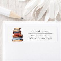 Watercolor Vintage Book Stack Return Address