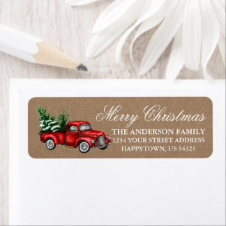 Etiqueta Watercolor Vintage Truck Kraft Endereço de Natal