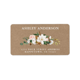 Etiqueta Watercolor White Magnolias Rosas Kraft Endereço