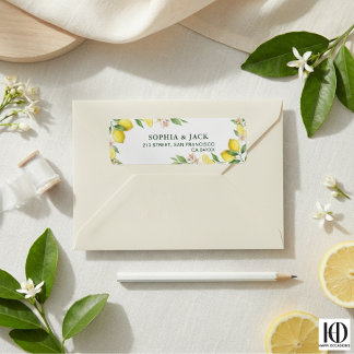 Etiqueta Watercolor Wreath Mediterranean Citrus Wedding