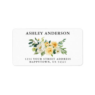 Etiqueta Watercolor Yellow Floral and Greenery Address
