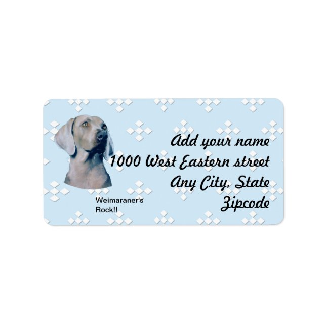 Etiqueta Weimaraner - Azul com Design de Diamante Branco (Frente)