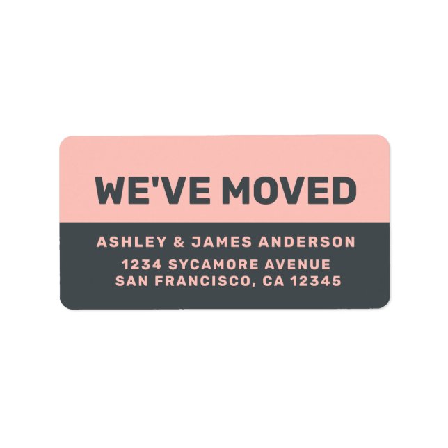 Etiqueta We've Moved Black Pastel Pink New Address (Frente)