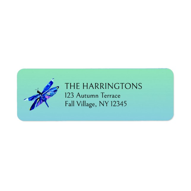 Etiqueta Whimsic Dragonfly Blue Green Address (Frente)