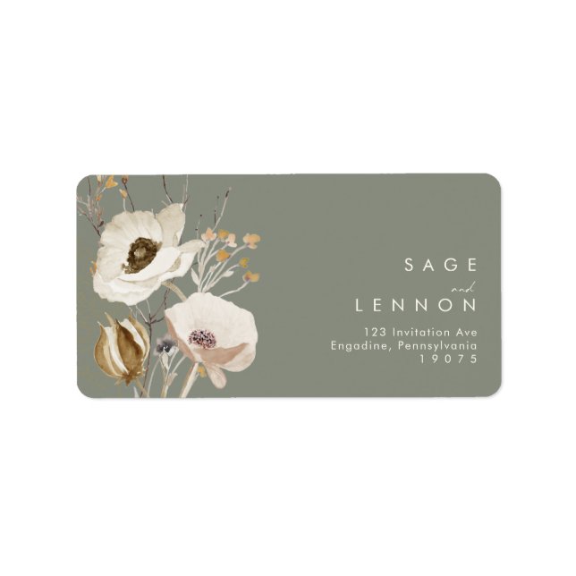 Etiqueta Whimsic Wildflower | Sage Wedding RSVP Endereço (Frente)