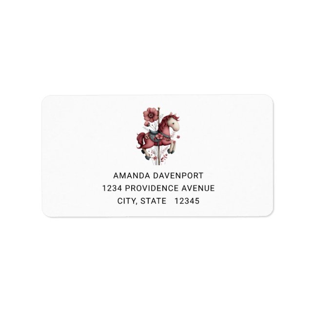 Etiqueta Whimsical Carousel Horse Image Address (Frente)