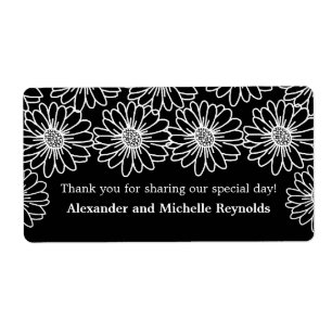 Etiqueta Whimsical Daisies Wedding Labels, Black