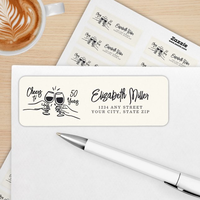 Etiqueta Whimsical Hand Drawn Cheers to 50 Years Birthday  (Criador carregado)