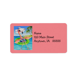 Etiqueta Whimsical Pink Flamingo No. 3 Aquarela Art