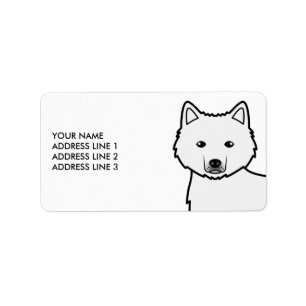Etiqueta White Alaskan Malamute Cartoon Dog e Texto Persona
