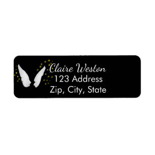 Etiqueta White angel wings black return address
