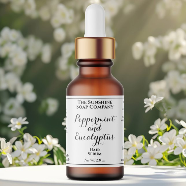 Etiqueta White curly text cosmetics dropper bottle label  (Criador carregado)