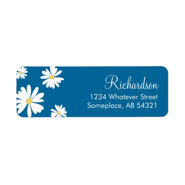 Etiqueta White Daisies Flowers Blue Background Labels (Frente)