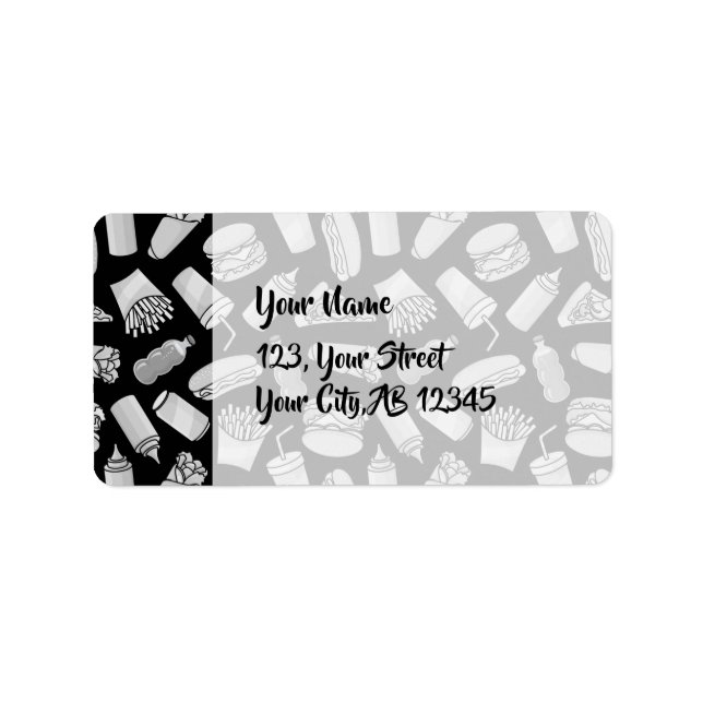 Etiqueta White Fast Food Icons Pattern (Frente)