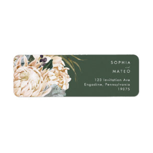 Etiqueta White Floral Endereço de retorno verde escuro