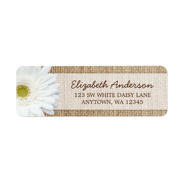 Etiqueta White Gerbera Daisy Rustic Burlap Address (Frente)