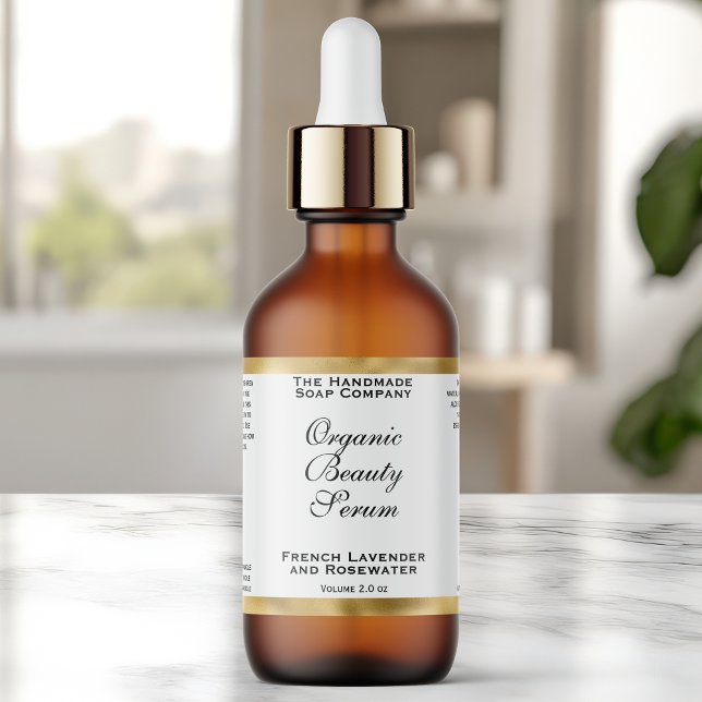 Etiqueta White & Gold Cosmetics Dropper Bottle Label (Criador carregado)