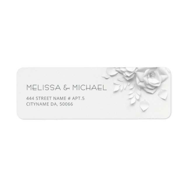 Etiqueta White Paper Cut Roses Minimalist  Wedding (Frente)