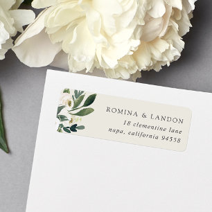 Etiqueta White Peony   Watercolor Floral Return Address
