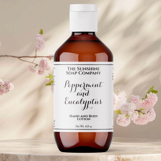 Etiqueta White w curly text cosmetics bottle label  (Criador carregado)