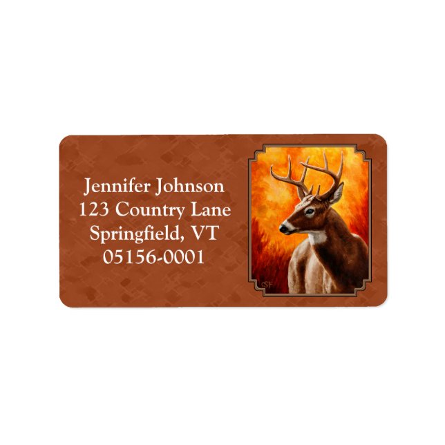 Etiqueta Whitetail Deer no outono, Vermelho Brown (Frente)